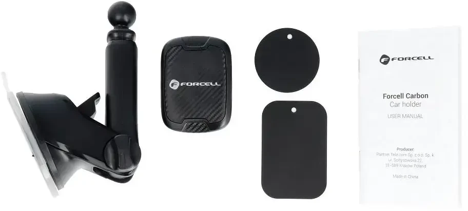 Automobilinis universalus telefono laikiklis Forcell (H-CT327) tvirtinamas ant stiklo, magnetinis juodas