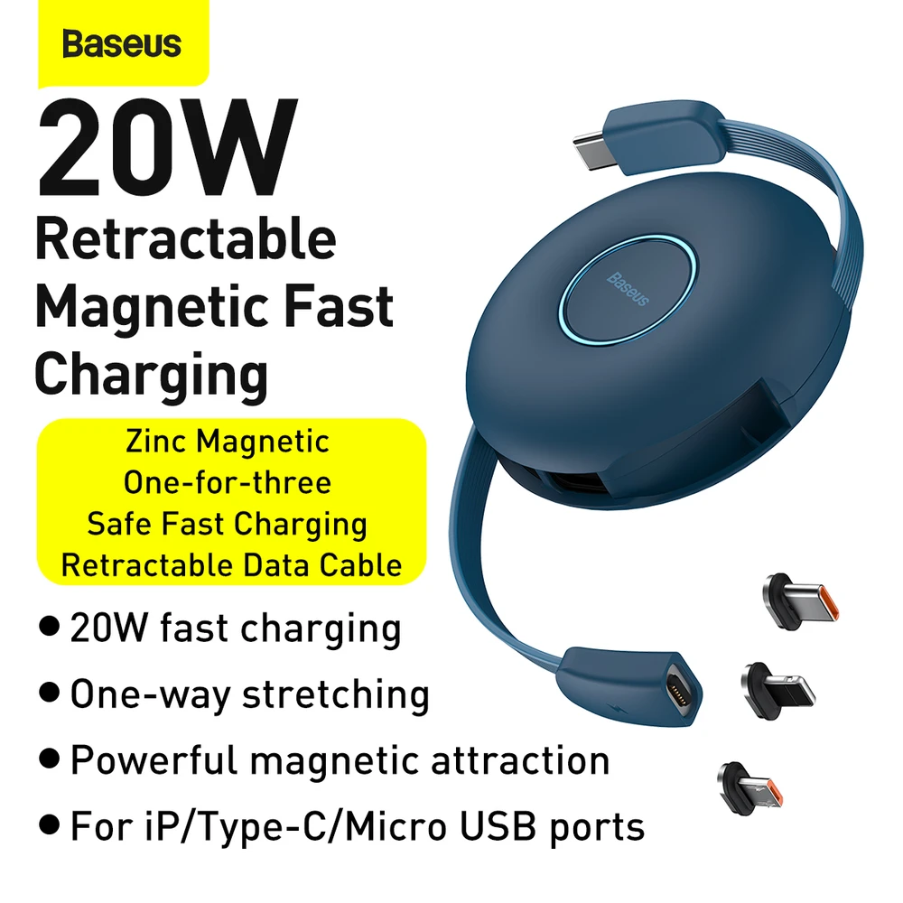Magnetinis USB kabelis Baseus Zinc 3in1 USB-C | Lightning | Micro 20W, 1m (mėlynas)