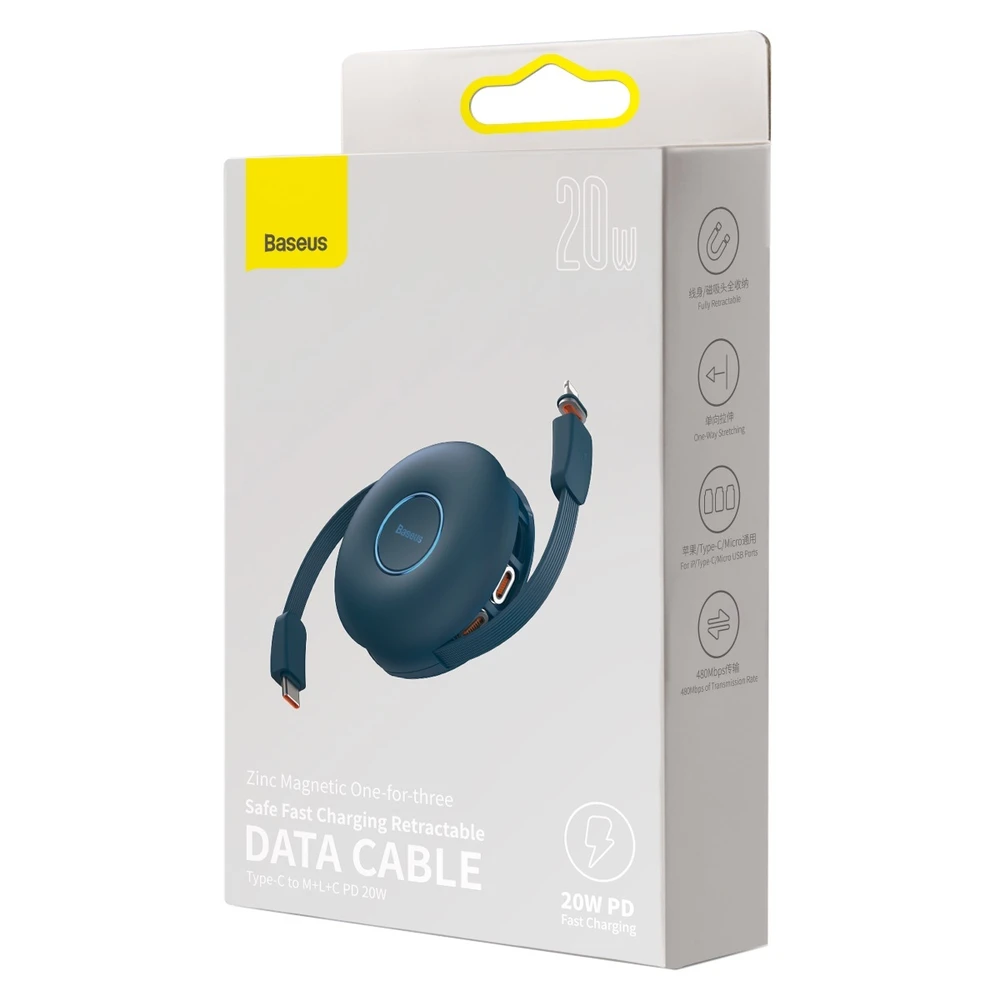Magnetinis USB kabelis Baseus Zinc 3in1 USB-C | Lightning | Micro 20W, 1m (mėlynas)