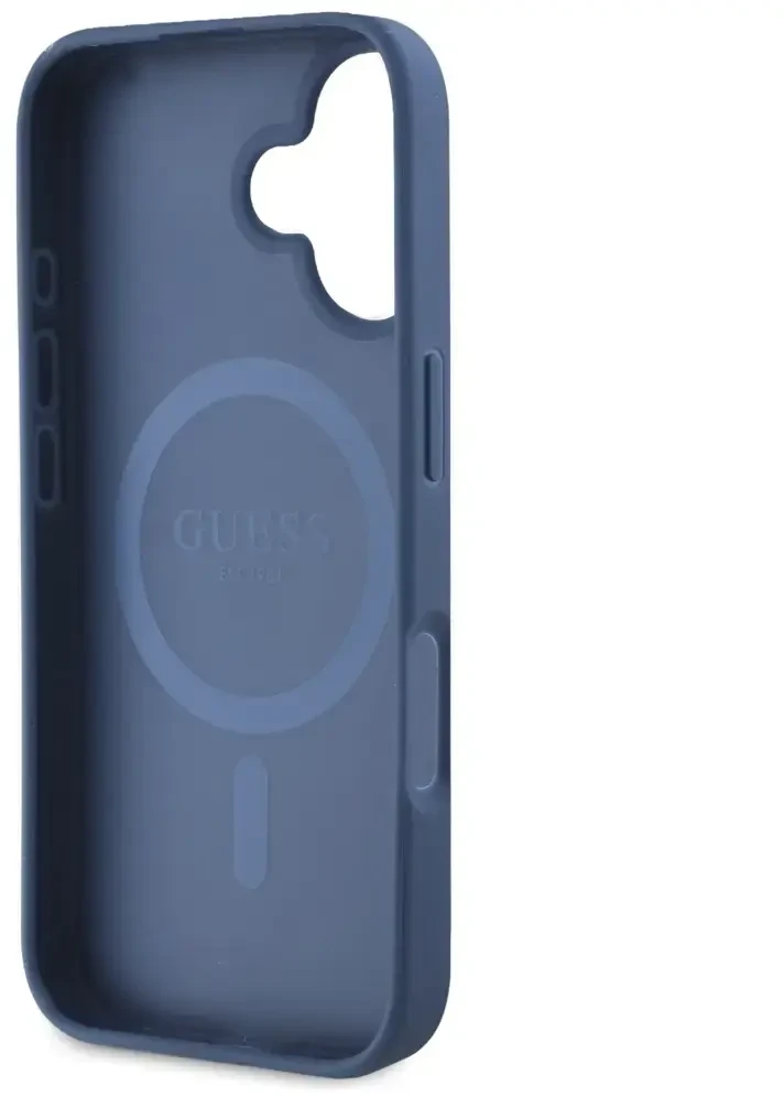 „MagSafe“ dėklas su grūdėtu spausdintu gėlių raštu, skirtas „iPhone 16“ telefonui, Guess dėžutėje.