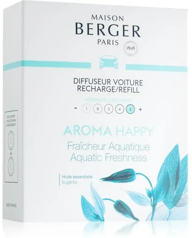 „Maison Berger Paris Aroma Happy Aquatic Freshness“ automobilio difuzoriaus papildymas / papildymas, 2 vnt.