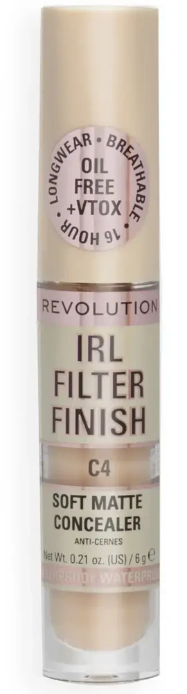 Makeup Revolution, IRL Filter Finish, dengiantis tamsias dėmes, kreminis korektorius, C4, 6 g