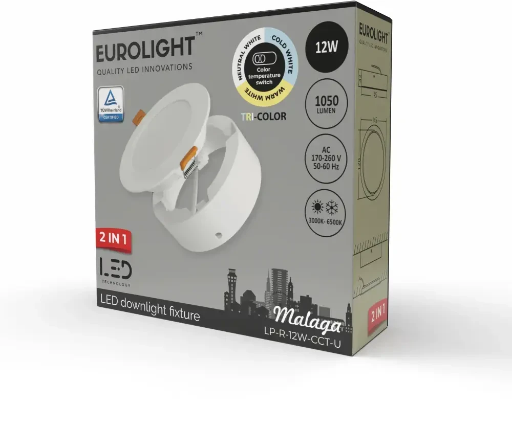 MALAGA LED panelė universali 12W 85lm/W CRI80+ Eurolight
