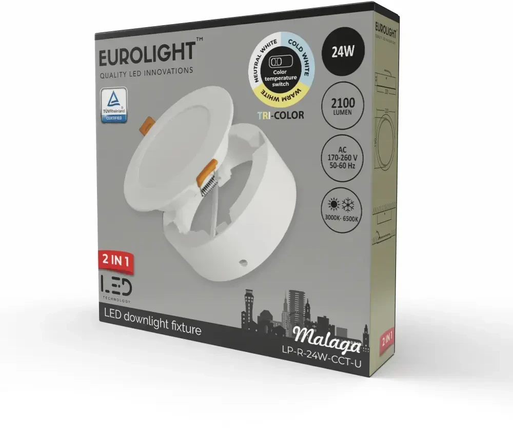 MALAGA LED panelė universali 24W 85lm/W CRI80+ CCT Eurolight