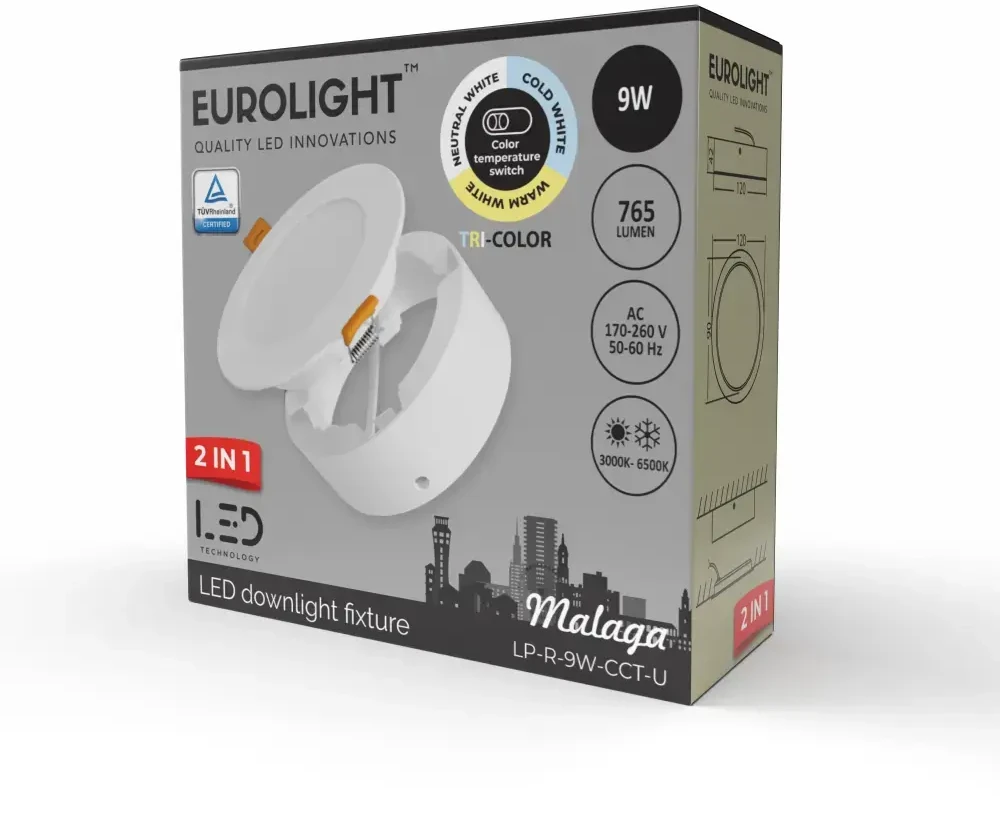 MALAGA LED panelė universali 9W 85lm/W CRI80+ Eurolight
