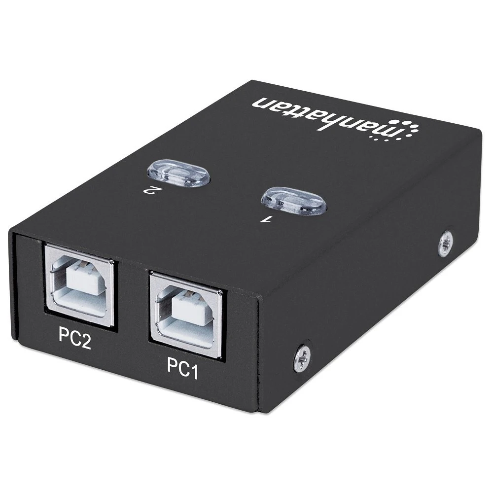 Intracom MANHATTAN Hi-Speed USB 2.0 bendrinimo jungiklis 1x2 prievadai, dvigubas valdymas, automatinio jutiklio USB 2.0 tipo A į B tipo jungiklis