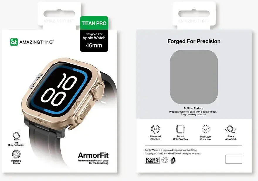 Marka Niezdefiniowana AmazingThing Titan Pro Metal dėklas skirtas Apple Watch 11 46mm Aluminum – Gold