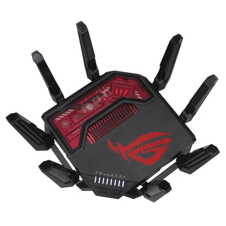 Asus | „WiFi 7“ trijų dažnių žaidimų maršrutizatorius | ROG Rapture GT-BE19000 | 802.11ax | 10/100/1000 Mbit/s | Ethernet LAN (RJ-45) jungtys 1 | Mesh palaikymas: Taip | MU-MiMO: Taip | 4G/5G | Antenos tipas: Išorinė