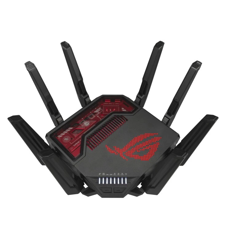 Asus | „WiFi 7“ trijų dažnių žaidimų maršrutizatorius | ROG Rapture GT-BE19000 | 802.11ax | 10/100/1000 Mbit/s | Ethernet LAN (RJ-45) jungtys 1 | Mesh palaikymas: Taip | MU-MiMO: Taip | 4G/5G | Antenos tipas: Išorinė