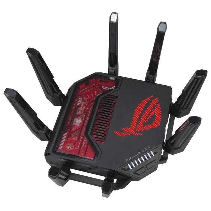 Asus | „WiFi 7“ trijų dažnių žaidimų maršrutizatorius | ROG Rapture GT-BE19000 | 802.11ax | 10/100/1000 Mbit/s | Ethernet LAN (RJ-45) jungtys 1 | Mesh palaikymas: Taip | MU-MiMO: Taip | 4G/5G | Antenos tipas: Išorinė