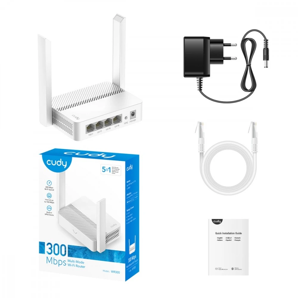 „Cudy WR300“ belaidis maršrutizatorius „Fast Ethernet“ vienos juostos (2,4 GHz) „Baltas“