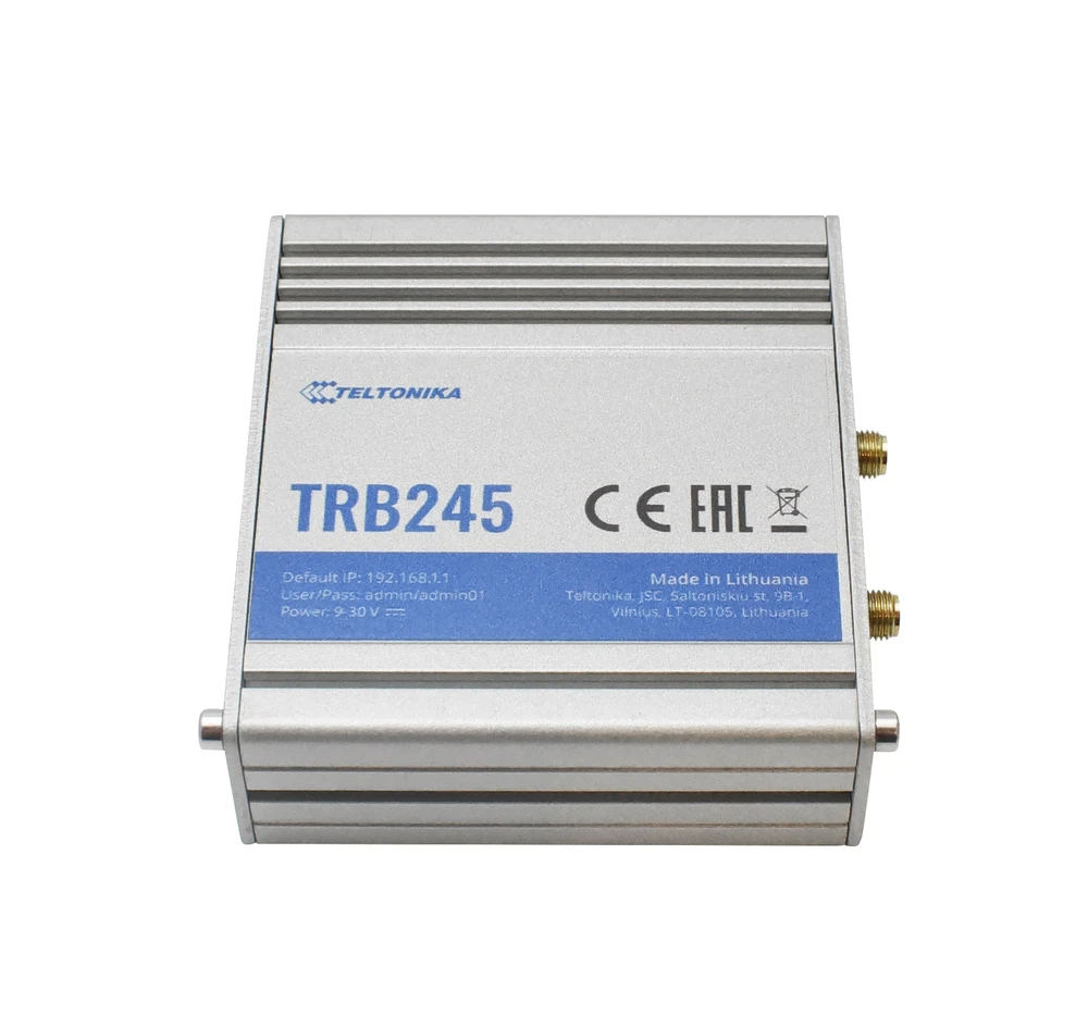 Šakotuvas Teltonika TRB245 LTE Gateway: Be WiFi, 4G, Dual SIM, Enthernet prievadas, RS232+RS485 jungtys, GPS Teltonika