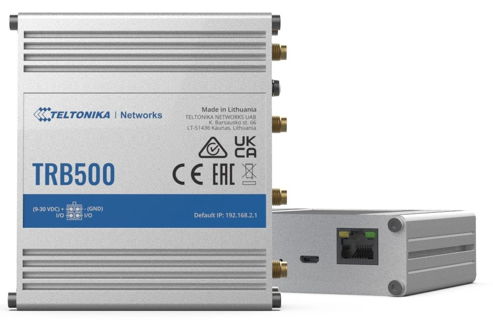 Maršrutizatorius Teltonika | Pramoninis 5G šliuzas | TRB500 | Nėra „Wi-Fi“ | 10/100/1000 Mbps Mbit/s | Ethernet LAN (RJ-45) jungtys 1 | Tinklo palaikymas: Ne | MU-MiMO: Taip | Antenos tipas: SMA, skirtas mobiliesiems įrenginiams