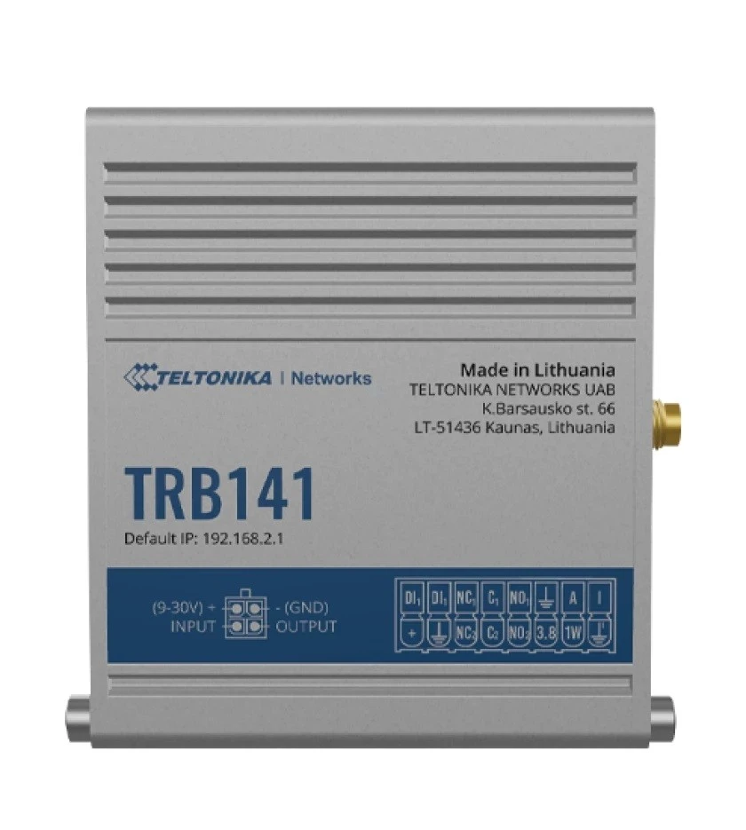 Maršrutizatorius LTE šliuzas: nėra „Wi-Fi“, 4G, įvestis / išvestis, „Micro USB“ | Teltonika | LTE šliuzas | TRB141 | nėra „Wi-Fi“ | Ethernet LAN (RJ-45) jungtys 0 | tinklelio palaikymas: ne | MU-MiMO: ne | 2G/3G/4G | antenos tipas: 1 x SMA, skirta LTE | 1 x virtuali tinklo sąsaja per „micro USB“