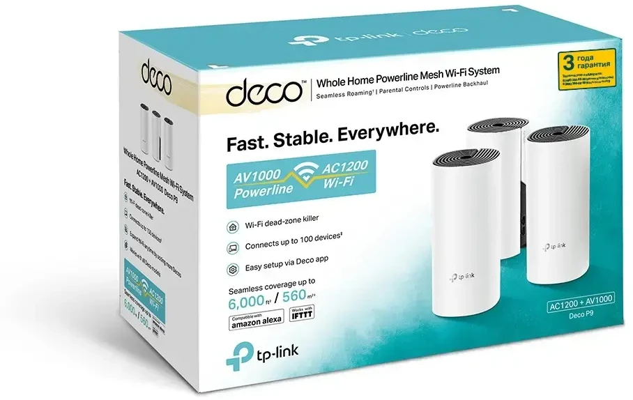 Maršrutizatorius Prieigos taško belaidis WiFi TP-LINK Deco P9 (3 paketas) (300 Mb/s – 802.11 b/g/n, 867 Mb/s – 802.11 a/n/ac)