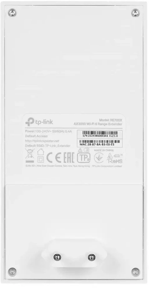 Maršrutizatorius TP-LINK | AX3000 Mesh WiFi 6 ilgintuvas | RE700X | 802.11ax | Tinklo palaikymas: Taip | 2402+574 Mbit/s | Ethernet LAN (RJ-45) jungtys: 1 | Nėra mobiliojo plačiajuosčio ryšio | MU-MiMO: Ne | Antenos tipas: 2 vidinės