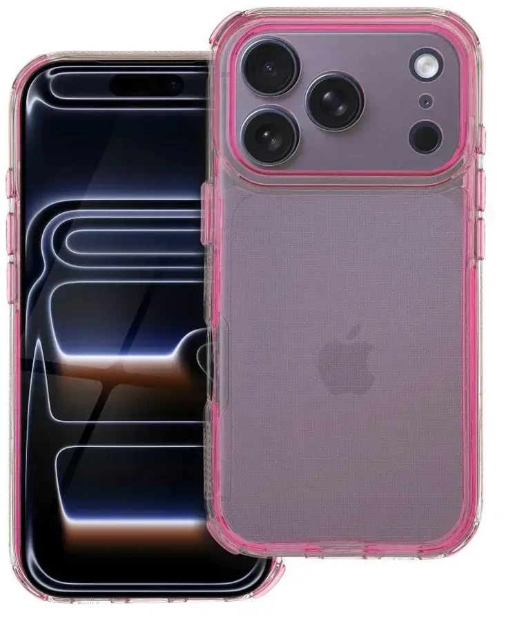 OEM dėklas, skirtas iPhone 17 Pro / 18 Pro (žemas kameros kraštas), Matrix Clear, miltelinės rožinės spalvos