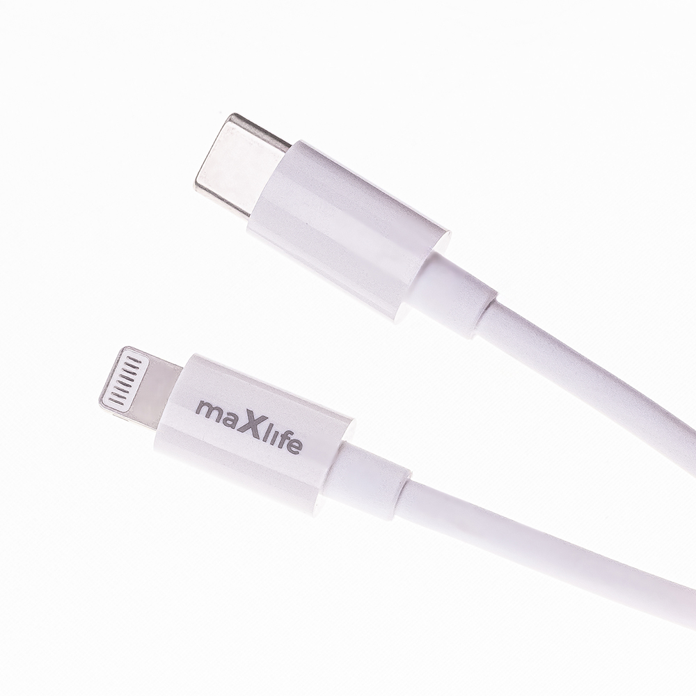 Maxlife MXTC-06-20C PD QC įkroviklis 1x USB-C 20W baltos spalvos + USB-C - Lightning kabelis 20W