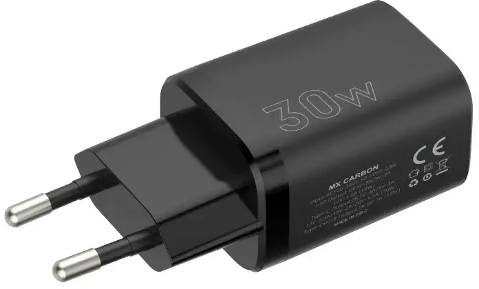 Maxximus SIENINIS ĮKROVIKLIS MX CARBON 30W PD+QC USB-A+C Juodas