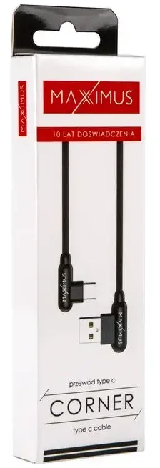 Maxximus Kabelis MX CORNER FAST CHARGE TYPE-C 2.4A / 1m, juodos spalvos