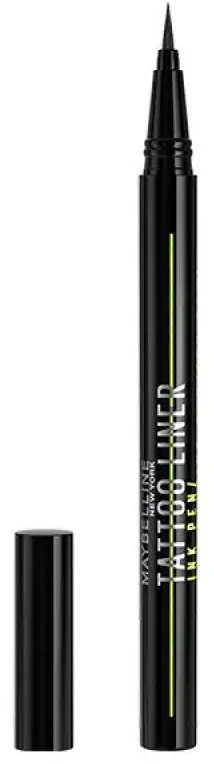 Maybelline „Debenhams“ vandeniui atsparus akių pieštukas „Tattoo Liner Ink Pen“, šepetėlio galiuko pieštukas, tikslios linijos ir tatuiruotės efektas, juodos spalvos.