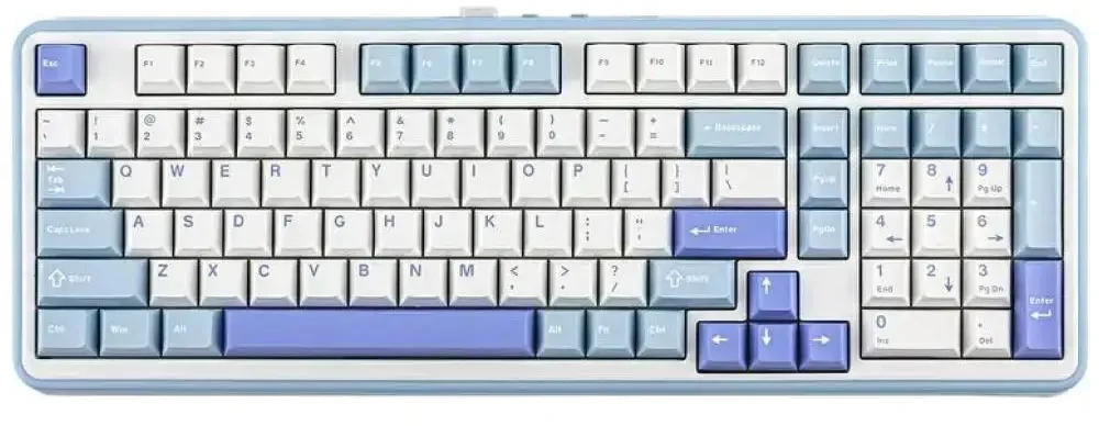 Belaidė mechaninė žaidimų klaviatūra EPOMAKER TH99 96%, RGB, 2.4 GHz/BT/USB-C, 10000 mAh, Mėlynos ir baltos spalvos