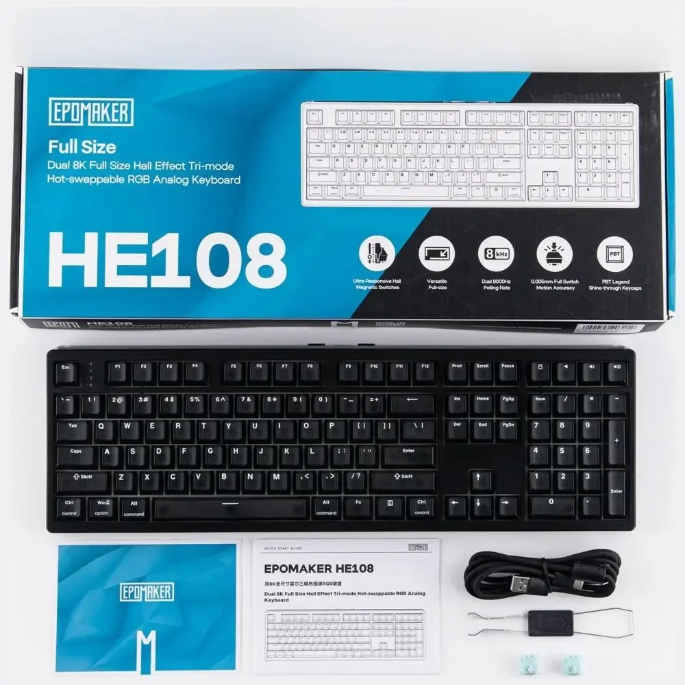 Klaviatūra mechaninė Epomaker HE108 Jade HE Switch juoda-kreminė/juodas-creamy