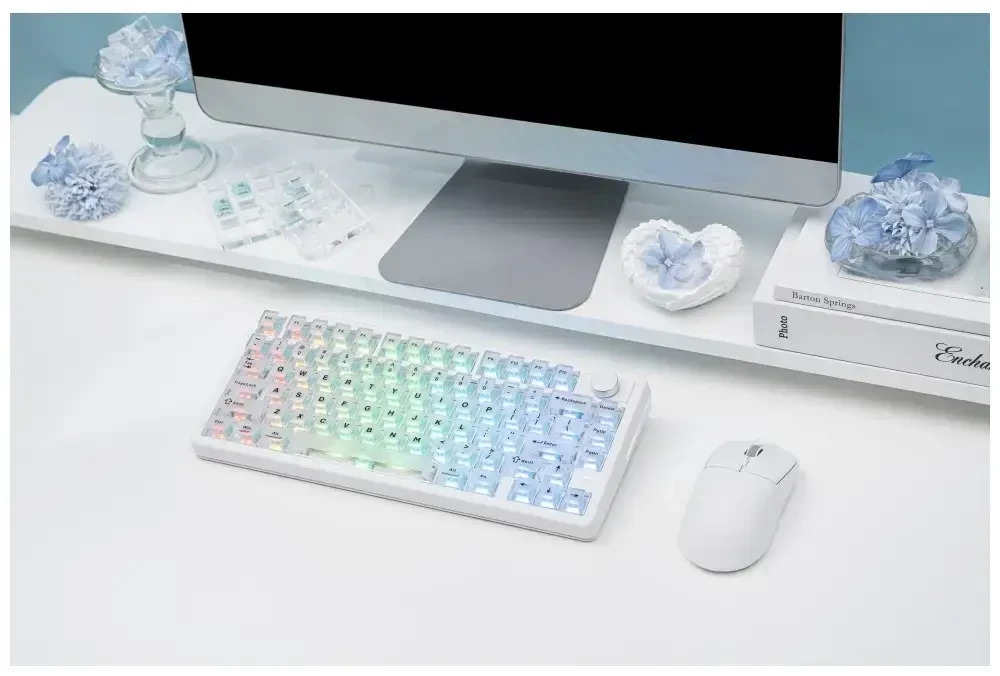 Klaviatūra mechaninė Epomaker HE75 V2 Jade HE Switch balta-kreminė/baltas-creamy