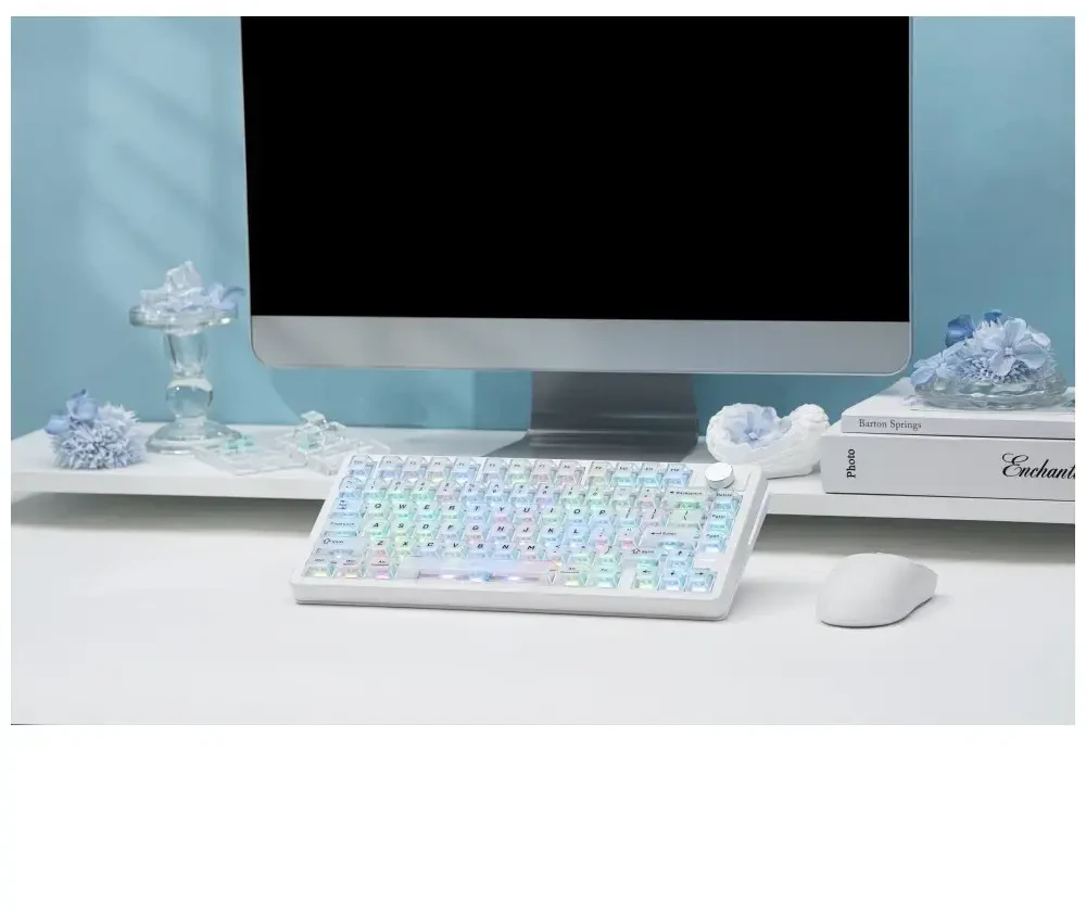 Klaviatūra mechaninė Epomaker HE75 V2 Jade HE Switch balta-kreminė/baltas-creamy