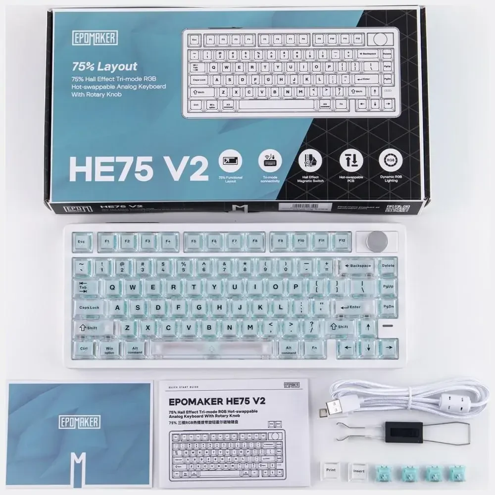Klaviatūra mechaninė Epomaker HE75 V2 Jade HE Switch balta-kreminė/baltas-creamy