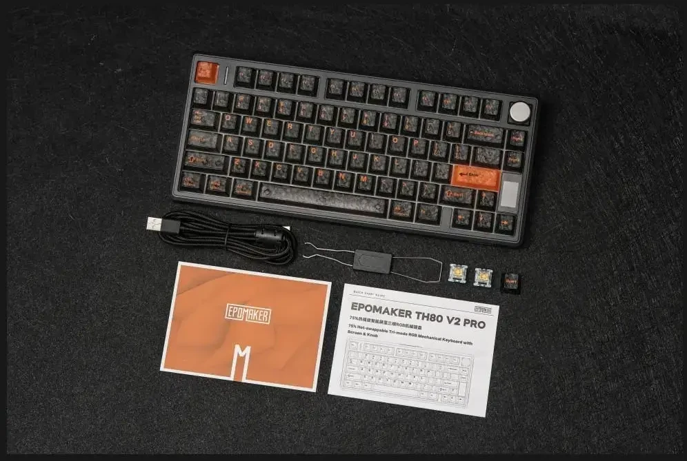 Klaviatūra mechaninė Epomaker TH80 V2 Jade Switch juoda-pilka-kreminė/juodas-pilkas-creamy