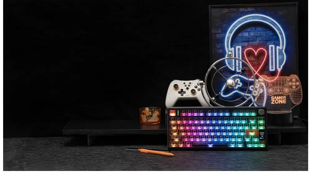 Klaviatūra mechaninė Epomaker TH80 V2 Jade Switch juoda-pilka-kreminė/juodas-pilkas-creamy