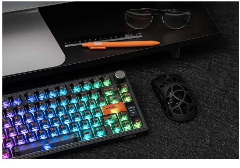 Klaviatūra mechaninė Epomaker TH80 V2 Jade Switch juoda-pilka-kreminė/juodas-pilkas-creamy