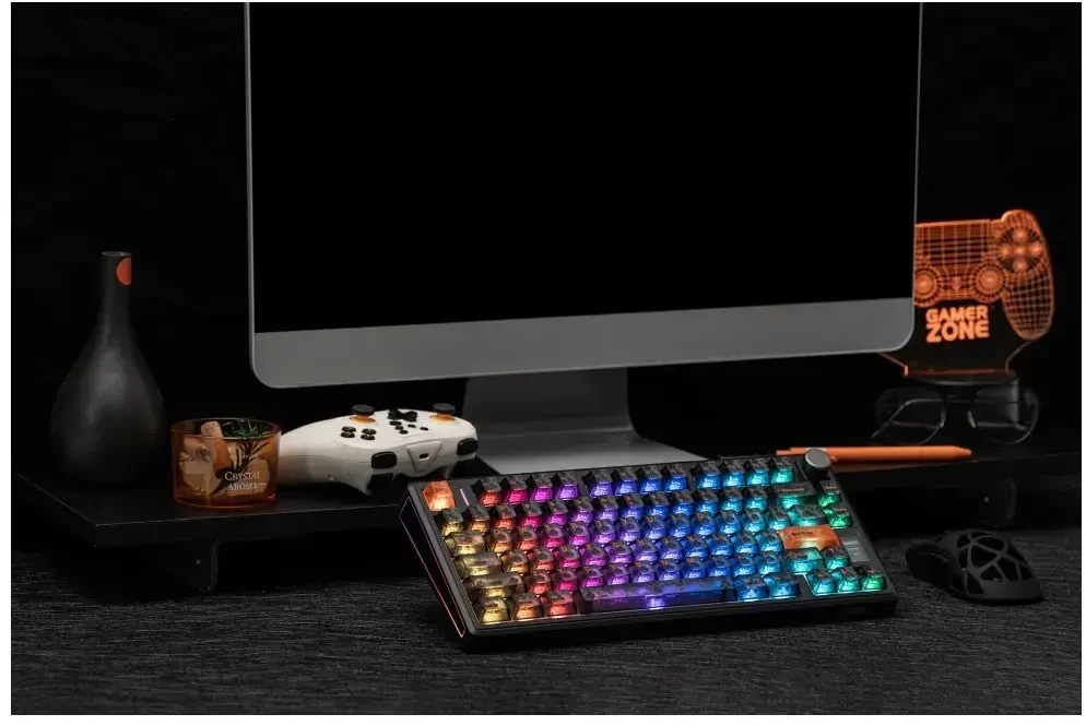 Klaviatūra mechaninė Epomaker TH80 V2 Jade Switch juoda-pilka-kreminė/juodas-pilkas-creamy