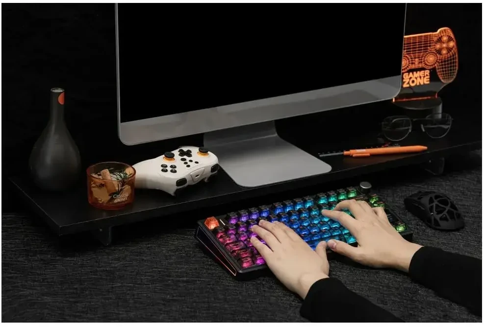 Klaviatūra mechaninė Epomaker TH80 V2 Jade Switch juoda-pilka-kreminė/juodas-pilkas-creamy