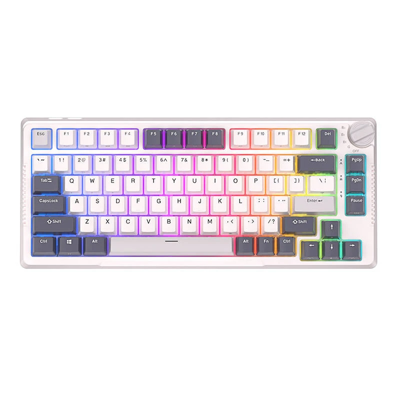 Royal Kludge RH81 balta belaidė mechaninė klaviatūra | 75%, Hot-swap, RGB, Sky Cyan Switches, US