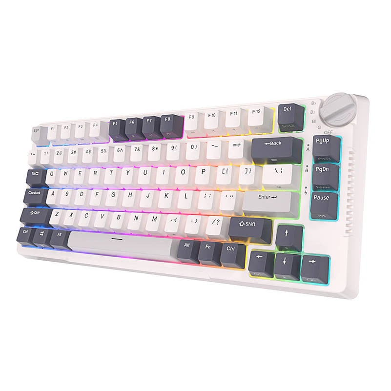 Royal Kludge RH81 balta belaidė mechaninė klaviatūra | 75%, Hot-swap, RGB, Sky Cyan Switches, US