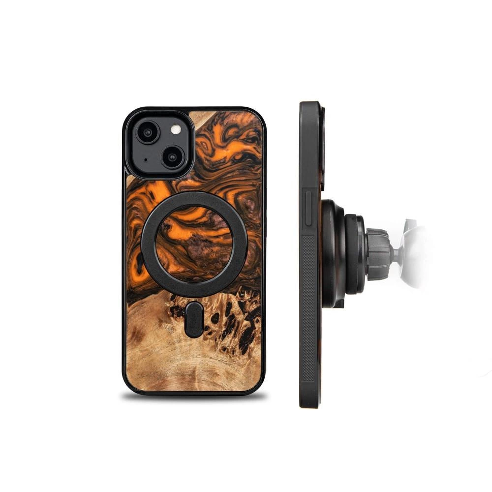 Wood and resin Apple iPhone 15 Plus MagSafe Bewood Unique Oranžinis - dėklas telefonui oranžinės ir juodos spalvps