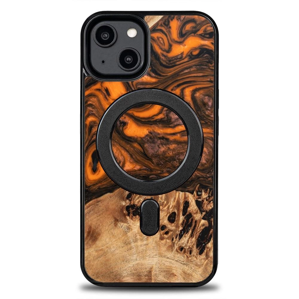Wood and resin Apple iPhone 15 Plus MagSafe Bewood Unique Oranžinis - dėklas telefonui oranžinės ir juodos spalvps