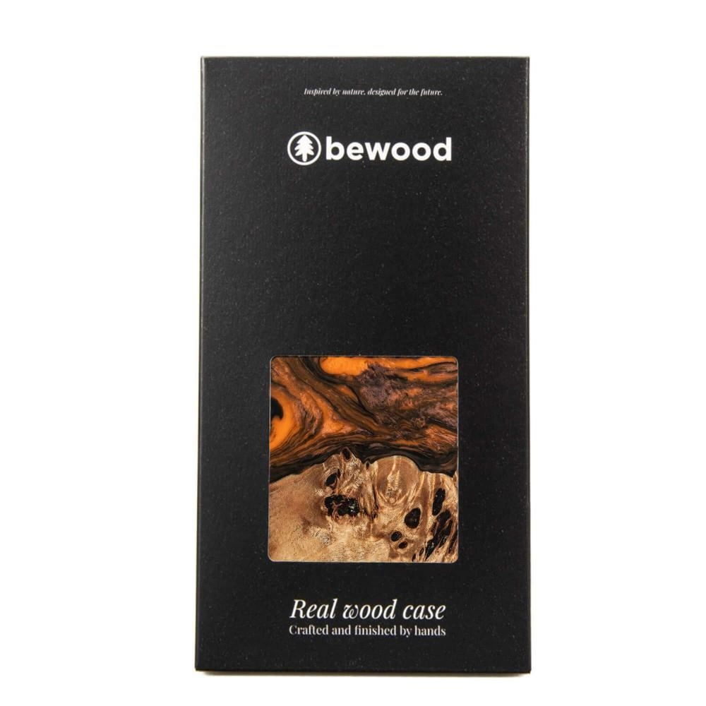 Wood and resin Apple iPhone 15 Plus MagSafe Bewood Unique Oranžinis - dėklas telefonui oranžinės ir juodos spalvps