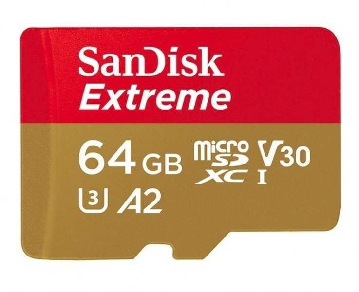 Atminties kortelė SANDISK Extreme Micro SDXC 64 GB veiksmo kameroms ir dronams + SD adapteris 160 MB/s A2 C10 V30 UHS-I U3