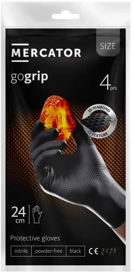 Rękawice „Mercator Gogrip“ juodos nitrilinės pirštinės, 4 vnt., M dydis
