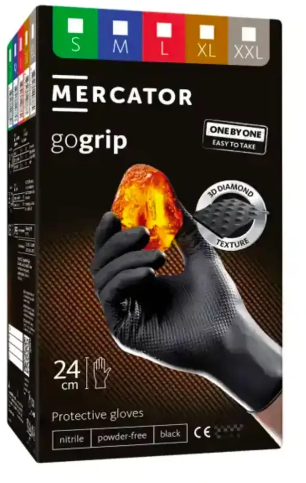 Mercator Medical Nitrilinės pirštinės Mercator GoGrip ONE-BY-ONE, juodos, M, 100 vnt.