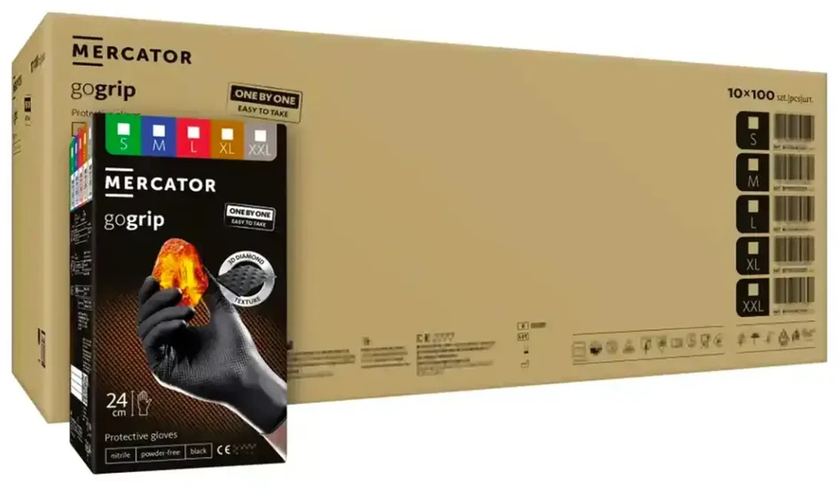 Mercator Medical Nitrilinės pirštinės Mercator GoGrip ONE-BY-ONE, juodos, M, 100 vnt.