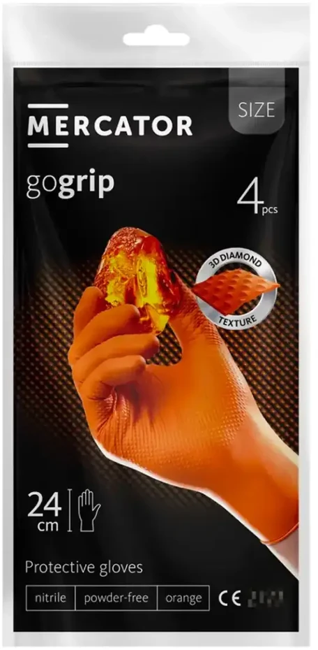Rękawice „Mercator Gogrip“ nitrilinės pirštinės, oranžinės, 4 vnt. pakuotėje, XL dydis