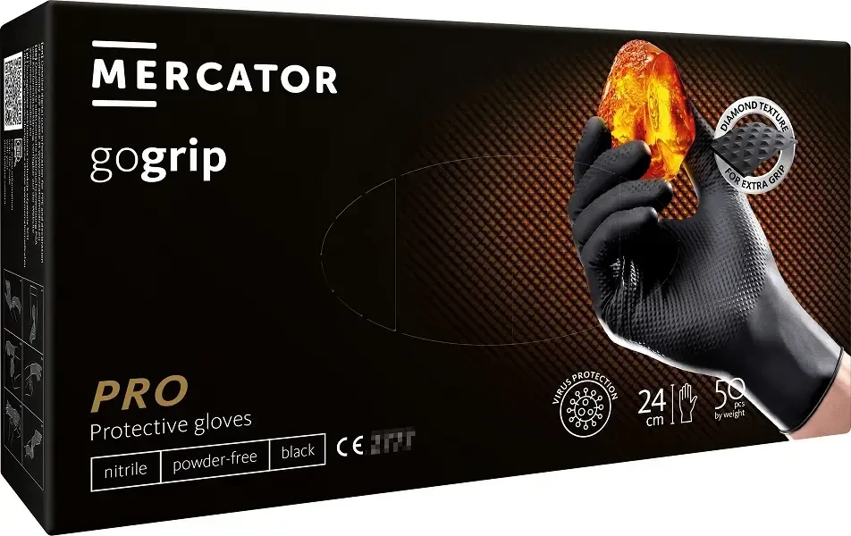Mercator Medical Nitrilo pirštinės GoGrip juodas, dydis M, 50 vnt.