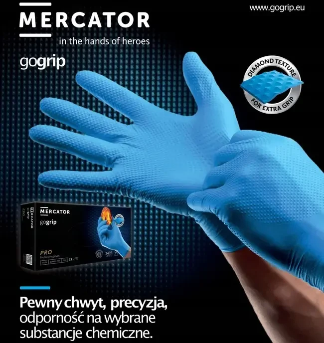 Mercator Medical Nitrilo pirštinės GoGrip juodas, dydis L, 50 vnt.