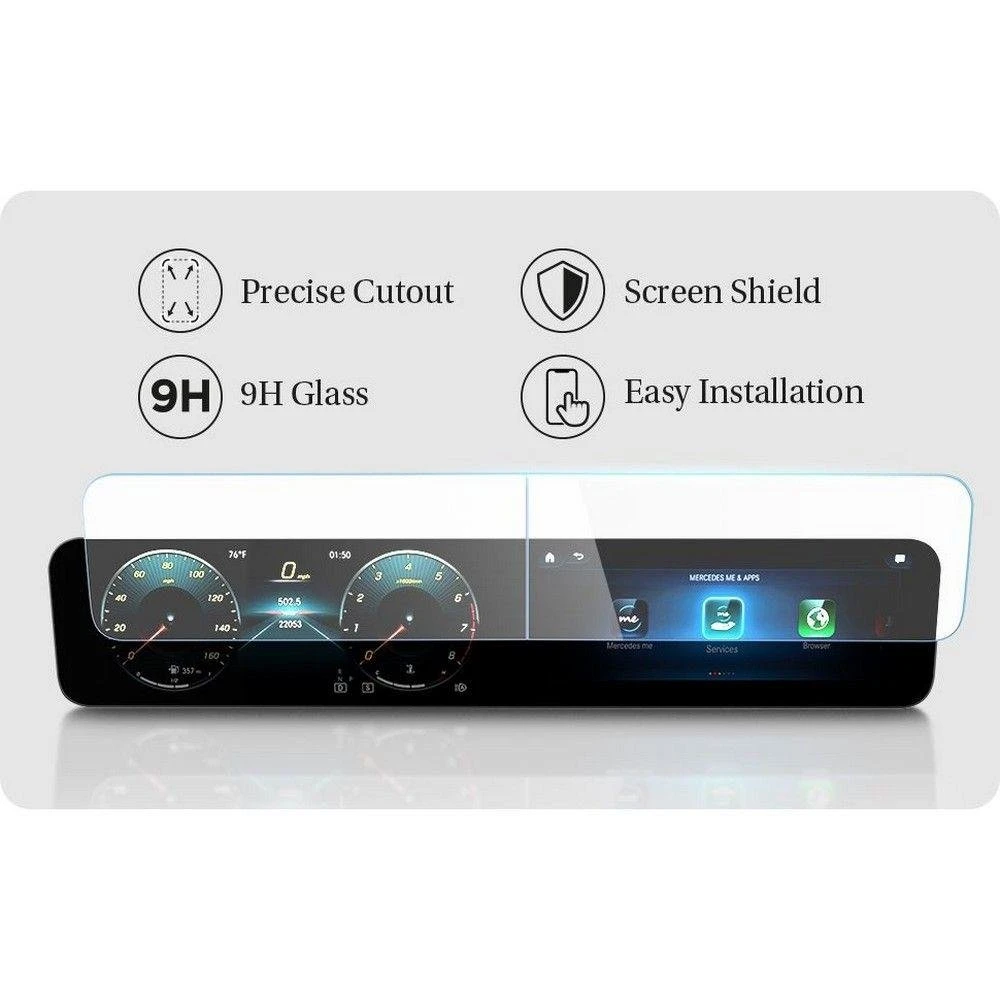 „Spigen Mercedes Benz Glass tR EZ Fit Crystal Clear“ ekrano apsauginių plėvelių pakuotė, 2 vnt. – A klasės 2021/2020 automobiliui
