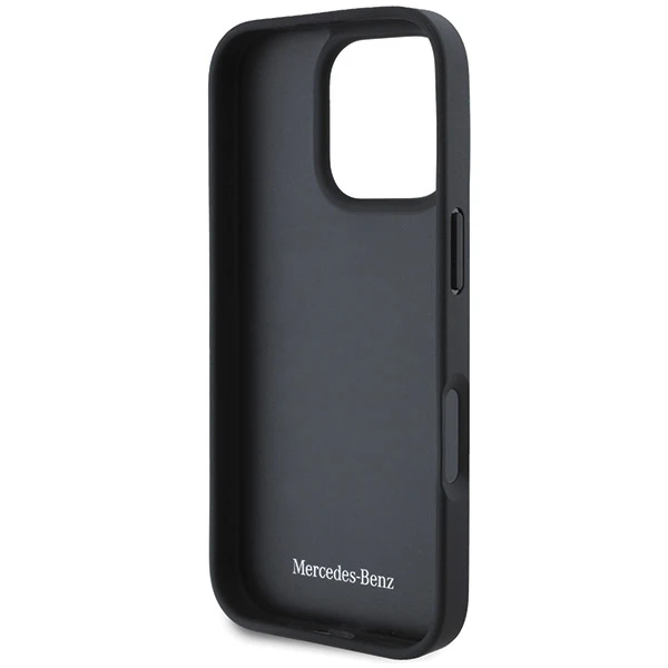 Mercedes MB Curved Stitches Leather Apple iPhone 16 Pro Max Case – dėklas telefonui rudos spalvos