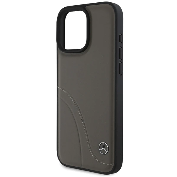 Mercedes MB Curved Stitches Leather Apple iPhone 16 Pro Max Case – dėklas telefonui rudos spalvos